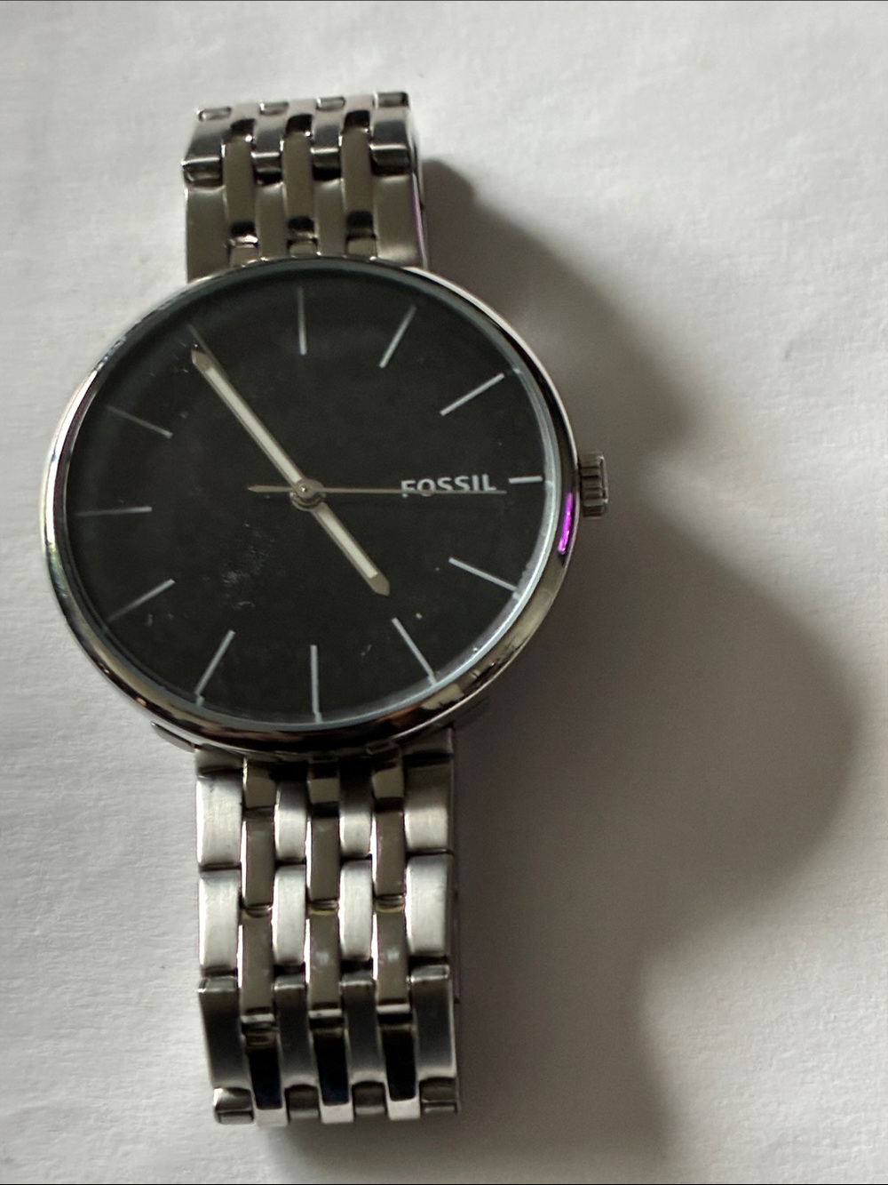 Fossil Men’s Silver Watch with Black Dial